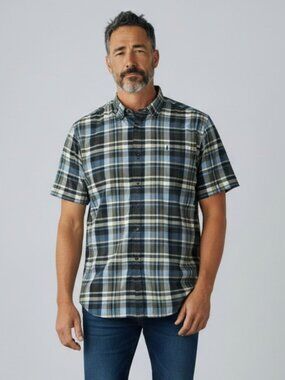 Tommy Bahama Silk Shirt Mens Size XL Blue‎ Plaid Button Front Short Sleeve